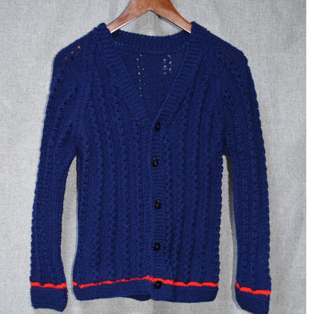 Handmade Blue Knit Button Front Cardigan Sweater Women’s Medium